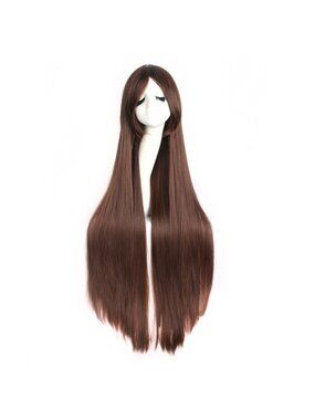 Women's Dark Brown 40 Inch Oblique Synthetic Modern Long Straight Wig Bangs